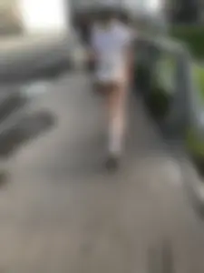 Cute Teen in Mini Shorts Walking on the Bridge Street Candid