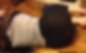 Teen in seethrough tights sitting and then lying on the floor home creepshot