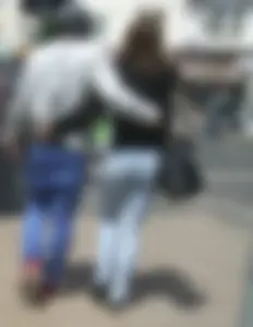 Girl in tight jeggings with vpl