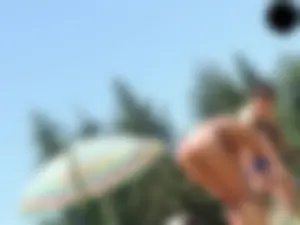 Cheetah thong wearing topless milf at the pool