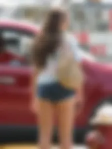 Denim short babe with a wedgie showing some cheeks