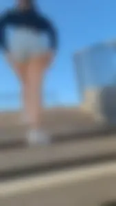 Upshot short shorts going up the stairs