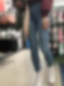 Cute Blonde Girl in Tight Blue Jeans Store Candid