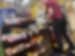 Quick blonde in black leggings