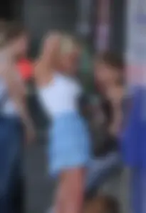 Hot blonde in blue skirt