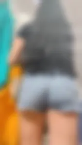 Latina Has A Nice Booty In Jean Shorts, Faceshot