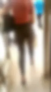 Awesome big but in tight grey jeans on the street - candid girl coming out of the subway station creepshot