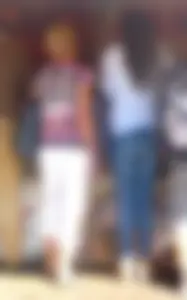 Petite booty in blue denim and long slim legs