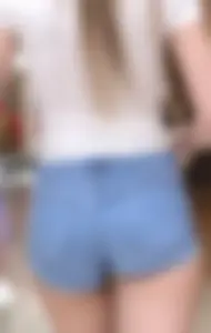Sexy ass in tight denim shorts at the mall and getting food
