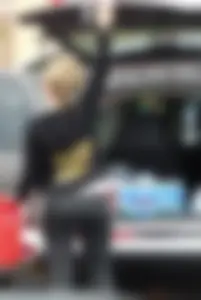 Juicy blonde booty in black leggings