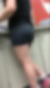 Chubby Milf in Spandex Shorts Legs Candid Closeup