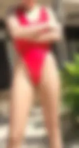 Sexy Euro babe in red bathing suit