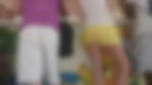 Milf in yellow shorts with vpl and a wedgie