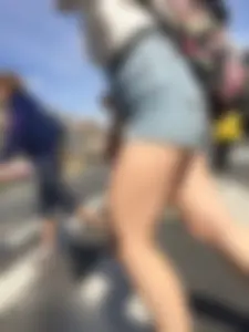 Sexy Girl in Denim Shorts With Awesome Legs on the Crosswalk Huge Creepshots Collection