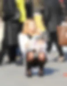 Dog lady upskirted with stockings on