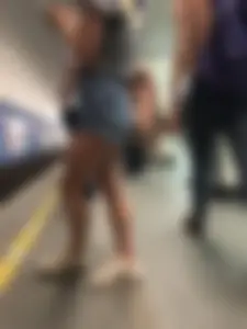 Girl with Hot Muscular Legs in Jeans Shorts Subway Creepshots