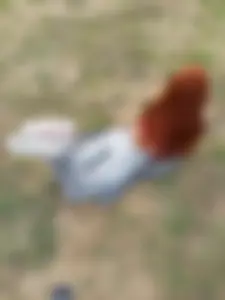 Redhead with Amazingly Hot Booty and Legs Dressed in Tight Blue Jeans Lying on the Grass
