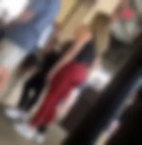 Curly Blonde Hair College Girl in Tight Red Leggings (OC)