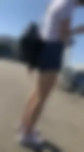 Cute Gilr with Thin Legs in Blue Denim Shorts Street Creepshots Gallery