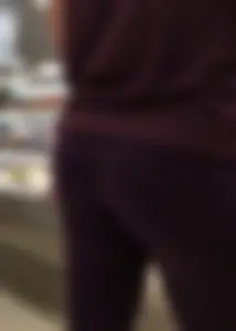 Blonde bubble butt babe shopping in tight purple leggings