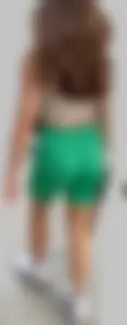 Perfect brunette with tight booty in green spandex shorts & VTL