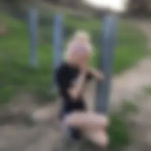 Skinny Blonde Teen Sitting by a Pole that Says “Butt Sex” - Hot Candid