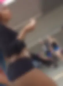 Ebony cheeks exposed in Biker Shorts