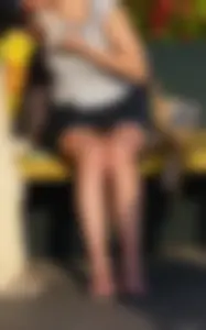 Milf Sitting on the Bench City Street Creepshot with Bare Feet and Panties Visible from under Skirt