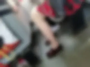 Skinny Legs in Skirt Bus Closeup
