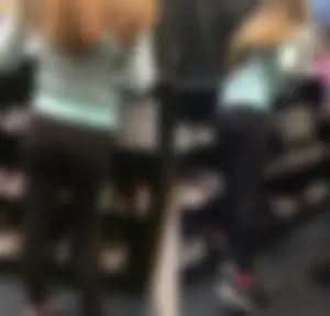 Cute and tight teen bubble butt in leggings at the mall