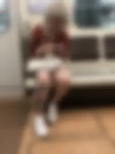 Blonde Candid Teen in Shorts With Tattooed Legs Subway Train and Escalator Creepshots Series