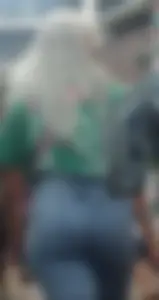 Blonde girl wearing blue jeans with a great ass street creepshots