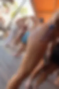 Blonde Barbie Pawg in American flag bikini