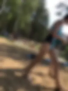 Wet Girls in Swimsuits Walking Towards Water at a Lake Beach Photo Series