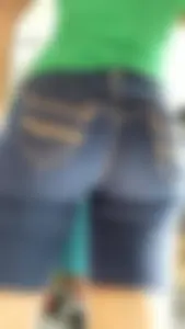 Big booty Latina in tight long denim shorts
