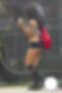 Sexy black teen hula hoop girl in tiny black shorts showing her cheeks