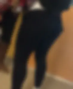 Awesome Ass And Stocky Legs in Black Leggings Closeup Creepshot