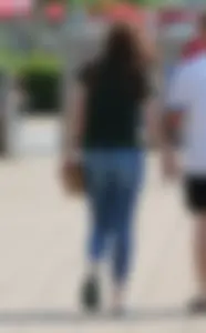 Redhead booty walking in tight jeans