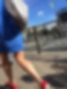 Milf With Sexy Thin Legs in a Blue Dress And Red Flats Street Creepshots