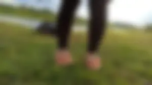 Feet Closeups in Sneakers And Tight Black Jeans - Countryside Creepshots