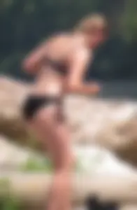 Girl at the River in Bra & Panties