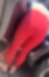 Big tit busty Asian VPL red leggings at car wash