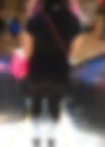 Mature sexy lady in Pink leggings shopping at Pink