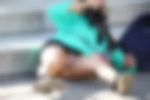 Blonde lady upskirted showing her panties and pussy lips