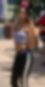 Skinny teen wearing leggings and a crop top street non candid photos