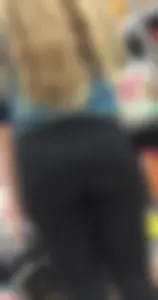Sexy blonde grocery shopping with a bubble butt in leggings and vtl