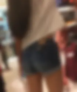 Cute Little Booty in Denim Shorts at the Store Creepshots