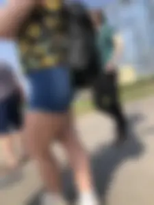 Muscular Legs And Butt in Denim Shorts - Street Creepshots Gallery on a Crosswalk
