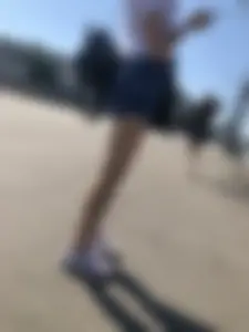 Cute Gilr with Thin Legs in Blue Denim Shorts Street Creepshots Gallery