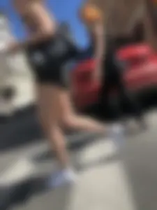 Awesome legs and booty of in denim shorts, hot candid girl crossing the street